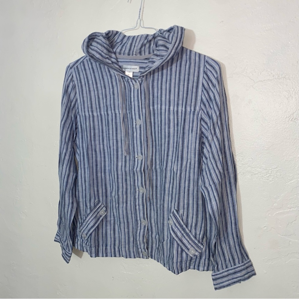 Christopher & Banks striped women's hooded button-down shirt Size Large